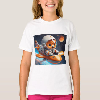 Camiseta Astronauta lindo volando con Naranja de avión y gr