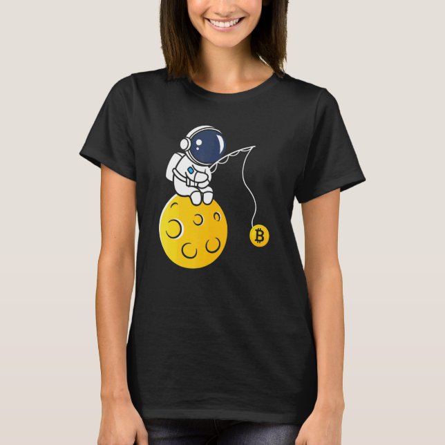 Camiseta Astronauta Luna Pesca BTC Cripto Moneda Criptográf (Anverso)