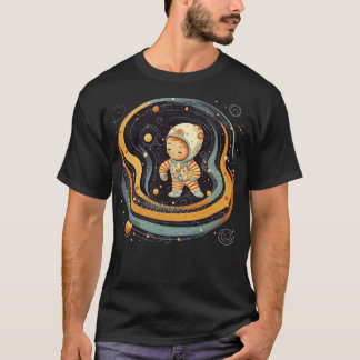 Camiseta Astronauta mate en un baño de patrones fractales 2