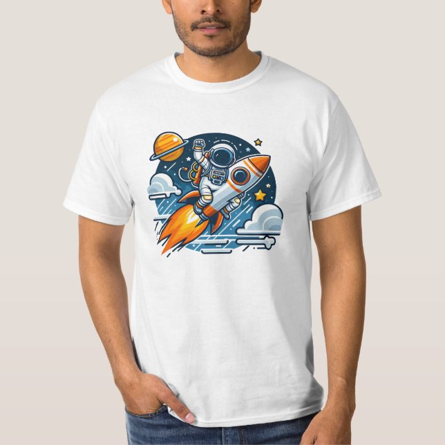 Camiseta astronauta monta el cohete (Anverso)