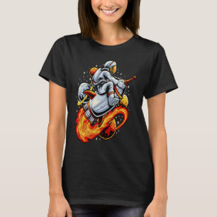 Camiseta Astronauta monta una nave espacial llena de fuego