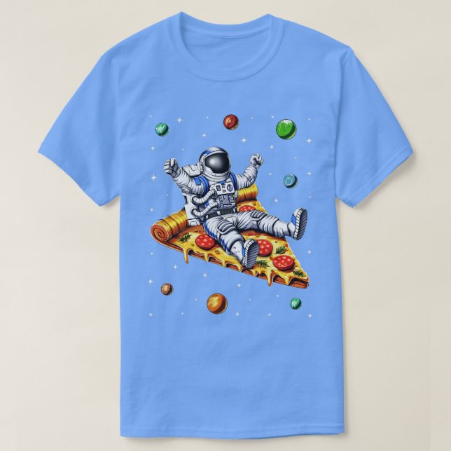 Camiseta Astronauta Montando Pizza Slice (Diseño del anverso)