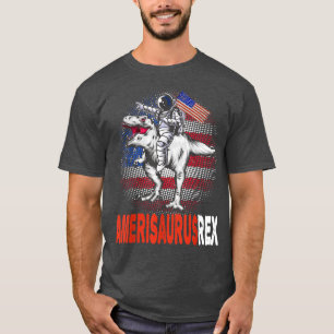 Camiseta Astronauta montando un dinosaurio estadounidense e