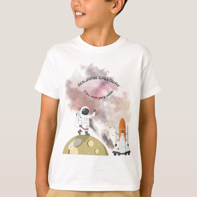 Camiseta Astronauta Moon Monograma Sistema solar de texto d (Anverso)