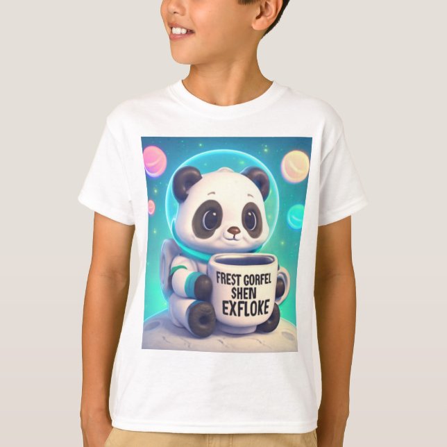 Camiseta Astronauta Panda del espacio Pastel con café (Anverso)