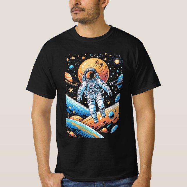 Camiseta Astronauta perdido en el espacio rodeado de planet (Anverso)
