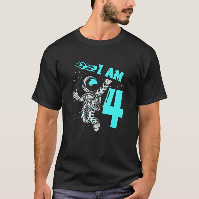 Camiseta Astronauta Planeta Spaceship feliz cuarto cumpleañ (Anverso)