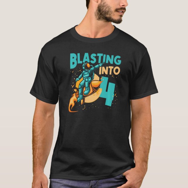 Camiseta Astronauta Planeta Spaceship feliz cuarto cumpleañ (Anverso)