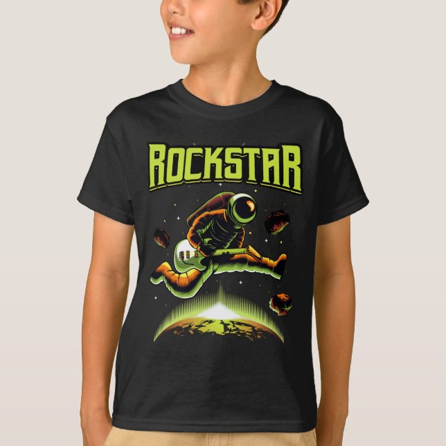 Camiseta Astronauta Rockstar tocando guitarra en el espacio (Anverso)