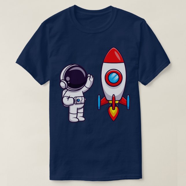 Camiseta Astronauta saludando mano a Personalizado de cohet (Diseño del anverso)