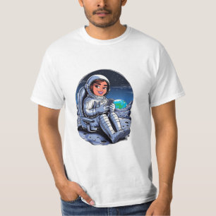 Camiseta Astronauta sentado en la luna girando por teléfono