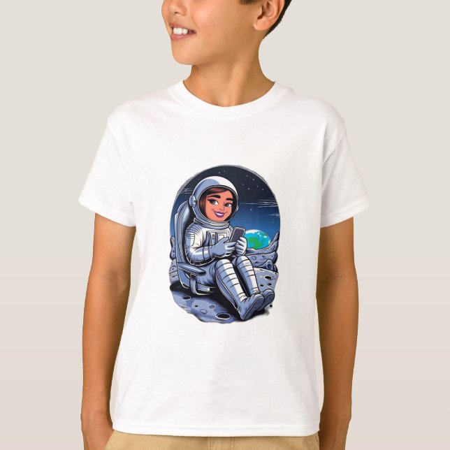 Camiseta Astronauta sentado en la luna girando por teléfono (Anverso)
