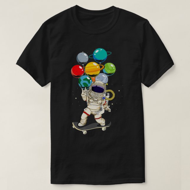 Camiseta Astronauta Skateboarding Kids Balloon Planets Spac (Diseño del anverso)