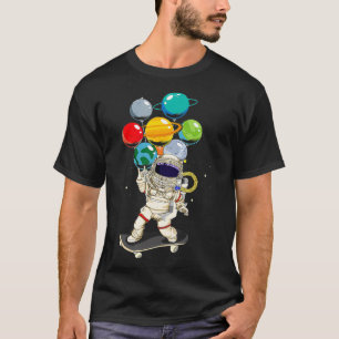 Camiseta Astronauta Skateboarding Kids Balloon Planets Spac