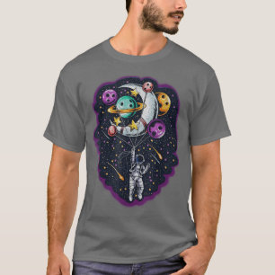 Camiseta Astronauta sobre planetas globos con estrellas y e