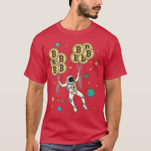 Camiseta Astronauta sostiene criptografía de los globos de 