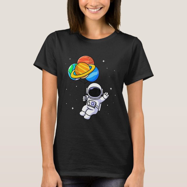 Camiseta Astronauta sostiene el sistema solar de globos pla (Anverso)