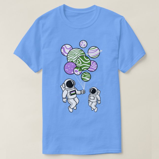 Camiseta Astronauta sostiene globos de planeta de género  (Diseño del anverso)