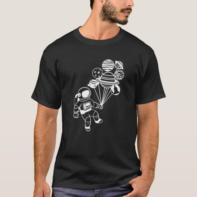 Camiseta Astronauta sostiene globos de sistemas solares en (Anverso)