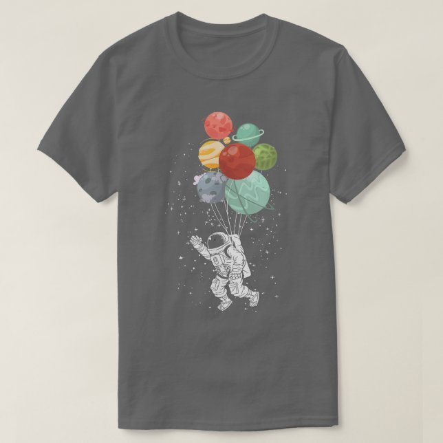 Camiseta Astronauta sostiene globos planetarios místicos es (Diseño del anverso)
