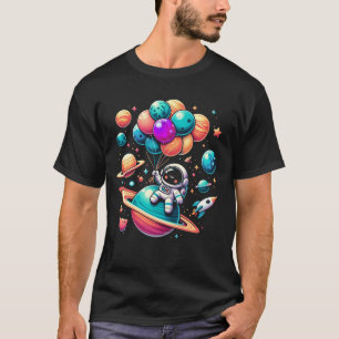 Camiseta Astronauta sostiene un globo planetario de globo a