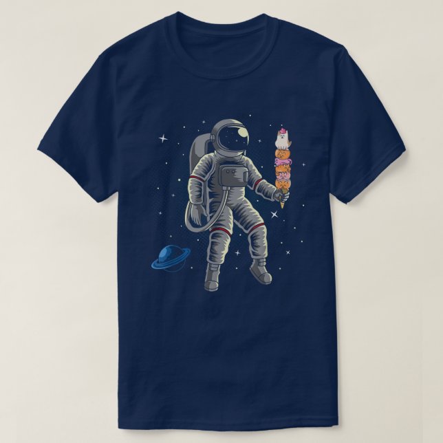 Camiseta Astronauta Spaceman Helado Cats Planetas Espacio D (Diseño del anverso)