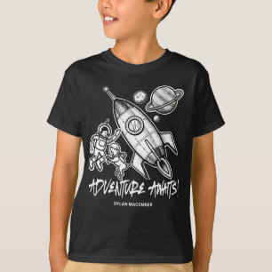 Camiseta Astronauta T- del cohete espacial blanco retro