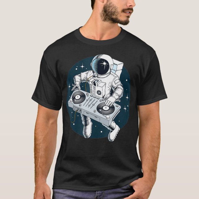 Camiseta Astronauta toca DJ transversal en estrellas espaci (Anverso)