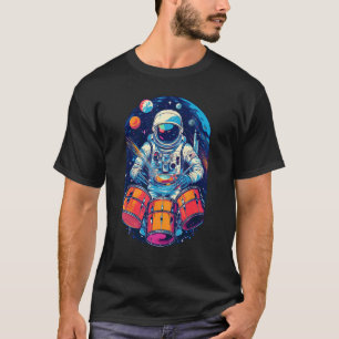Camiseta Astronauta Tocando Tambor Astronauta Niño Baterist