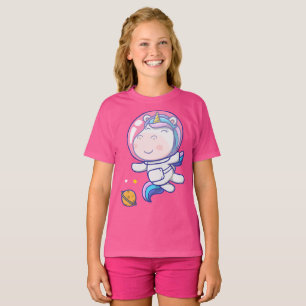 Camiseta Astronauta unicornio cutáneo flotando en el espac