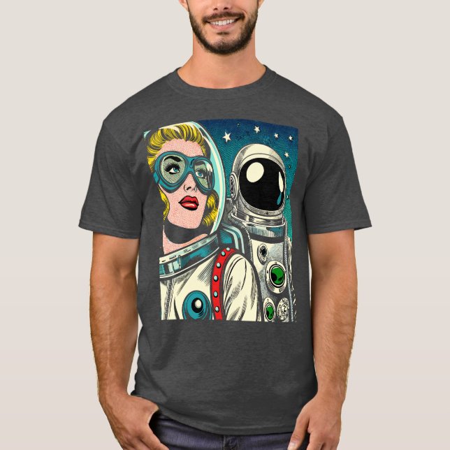 Camiseta Astronautas de arte en el estilo del cómic espacia (Anverso)
