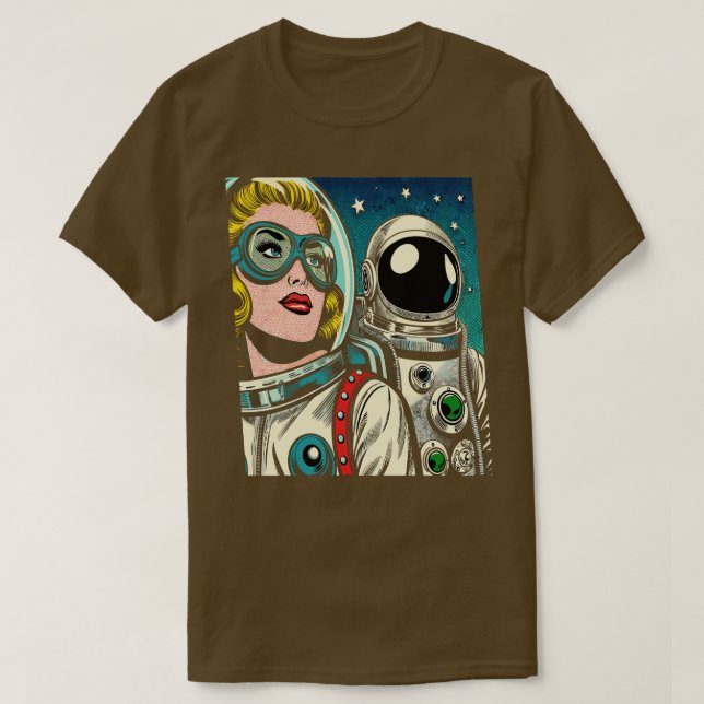 Camiseta Astronautas de arte en el estilo del cómic espacia (Diseño del anverso)