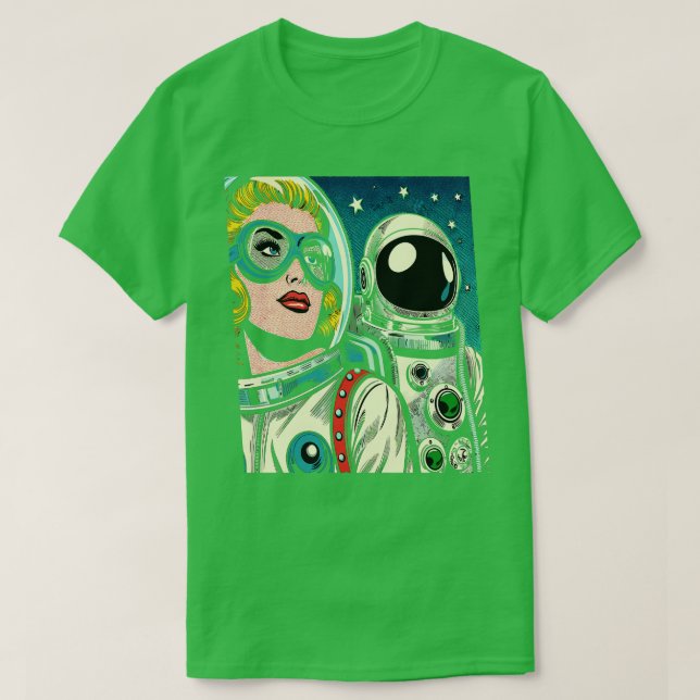 Camiseta Astronautas de arte en el estilo del cómic espacia (Diseño del anverso)