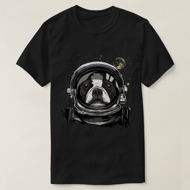 Camiseta Astronomía espacial astronauta de Boston Terrier (Diseño del anverso)