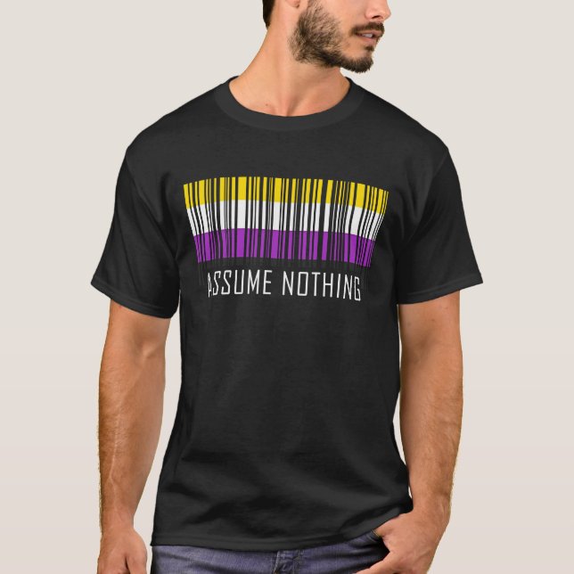 Camiseta Asumir nada código de barras no binario Enby (Anverso)