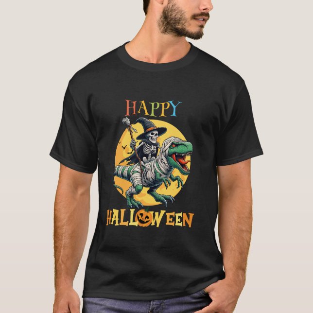 Camiseta Asustada bruja montando mi dinosaurio para Rex Hap (Anverso)