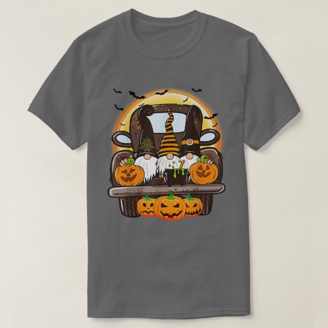 Camiseta Asustado Camión de Halloween Gnomes Calabaza de Br (Diseño del anverso)