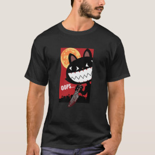 Camiseta Asustado Gato Negro Con Cuchillo Halloween Hallowe