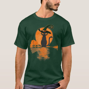 Camiseta Asustado Halloween Black Cat Witch Gorra y Moon Ca