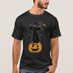 Camiseta Asustado Halloween Negro Cat Witch Gorra Cat Dueño