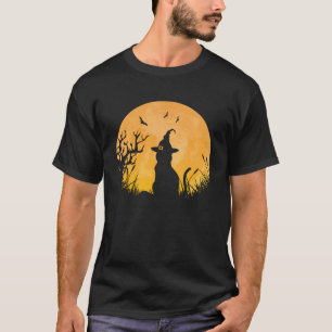 Camiseta Asustado Halloween Negro Gorra de bruja de la luna
