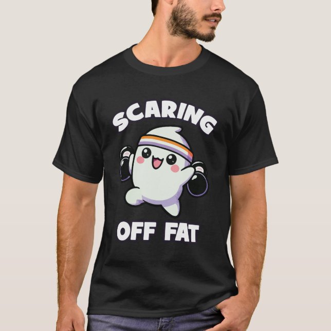 Camiseta Asustando a la gorda, divertida gimnasia fantasma  (Anverso)