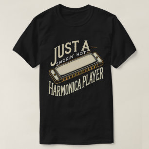 Camiseta AT109-Harmonica Jugador T Shirt Jazz Blues Music T