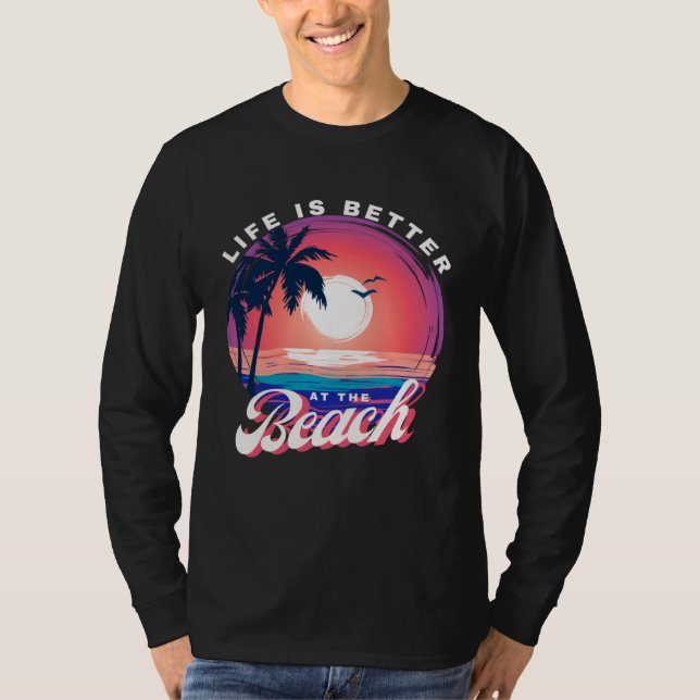 Camiseta At The Beach Retro Summer Vacation Palm Trees (Anverso)