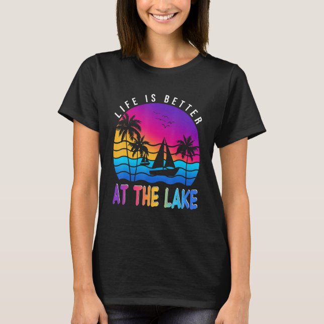 Camiseta At The Lake Boat Retro Boating Summer Pontoon (Anverso)