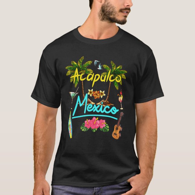 Camiseta Atapulco Mexico Beach Summer Palm Surf Sun Set Pal (Anverso)
