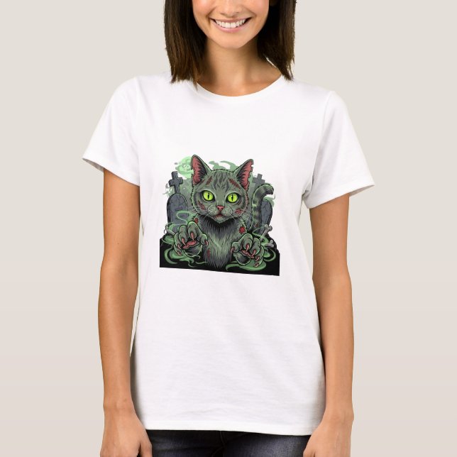 Camiseta Ataque a un gato zombi - Mujer gataca de Halloween (Anverso)