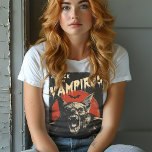 Camiseta Ataque de la Rockabilly Vampires<br><div class="desc">Camiseta temática de murciélago vintage | Crema y rojo sobre blanco con aspecto angustiado. Abraza el horror vintage con mi Ataque a la camiseta Rockabilly de los Vampiros. Con un murciélago feroz listo para la huelga, adornado con un texto inspirado en una película de terror vintage, este diseño es perfecto...</div>