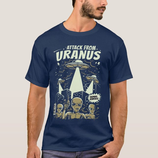 Camiseta Ataque desde Urano Retro Espacio Alien OVNI Cómic  (Anverso)