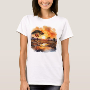 Camiseta Atardecer africano con árboles de acacia